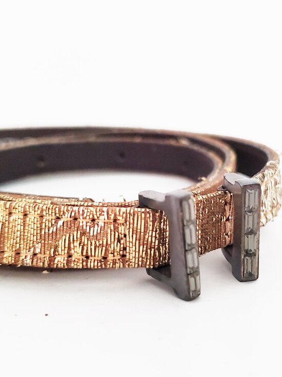 Lanvin Vintage Gold Lame Black Crystal Buckle Skinny Belt Small main image 12